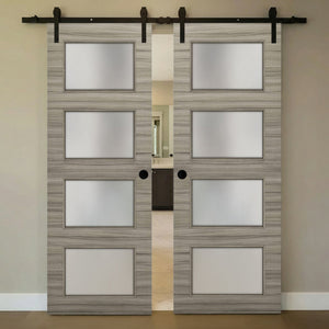 Nova 4-Lite Braga Palissandro Matrix Laminated Modern Double Barn Door - Doors and Beyond