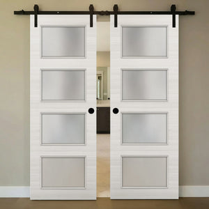 Nova 4-Lite Braga Crema Matrix Laminated Modern Double Barn Door - Doors and Beyond