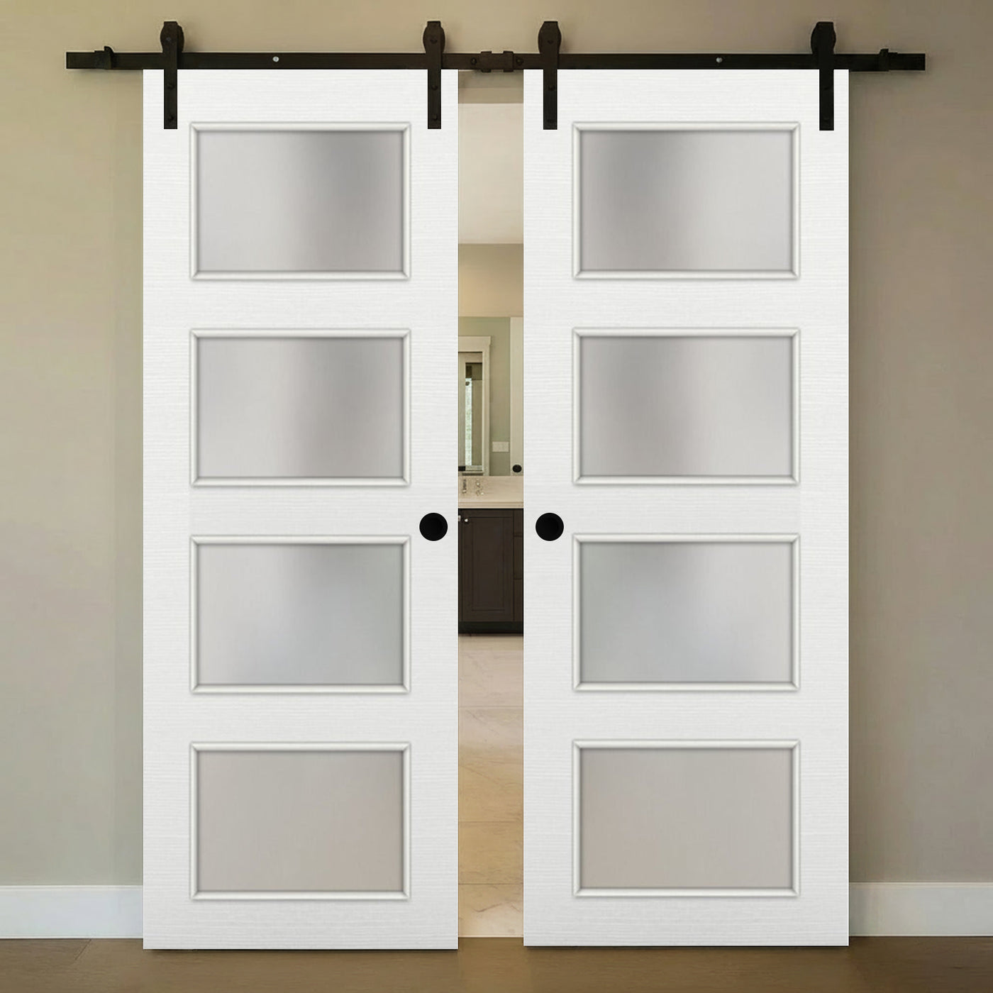 Nova 4-Lite Braga Bianco Matrix Laminated Modern Double Barn Door - Doors and Beyond