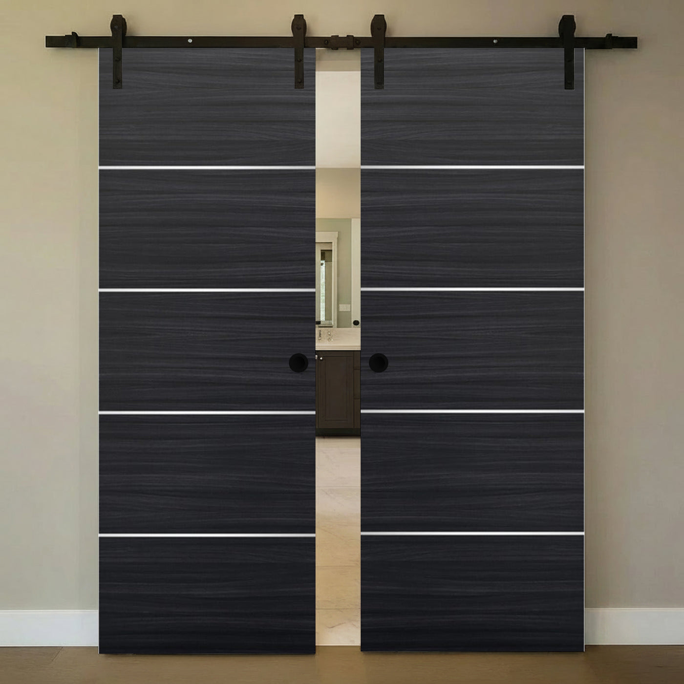 Nova 4H Braga Blu Matrix Laminated Modern Double Barn Door - Doors and Beyond