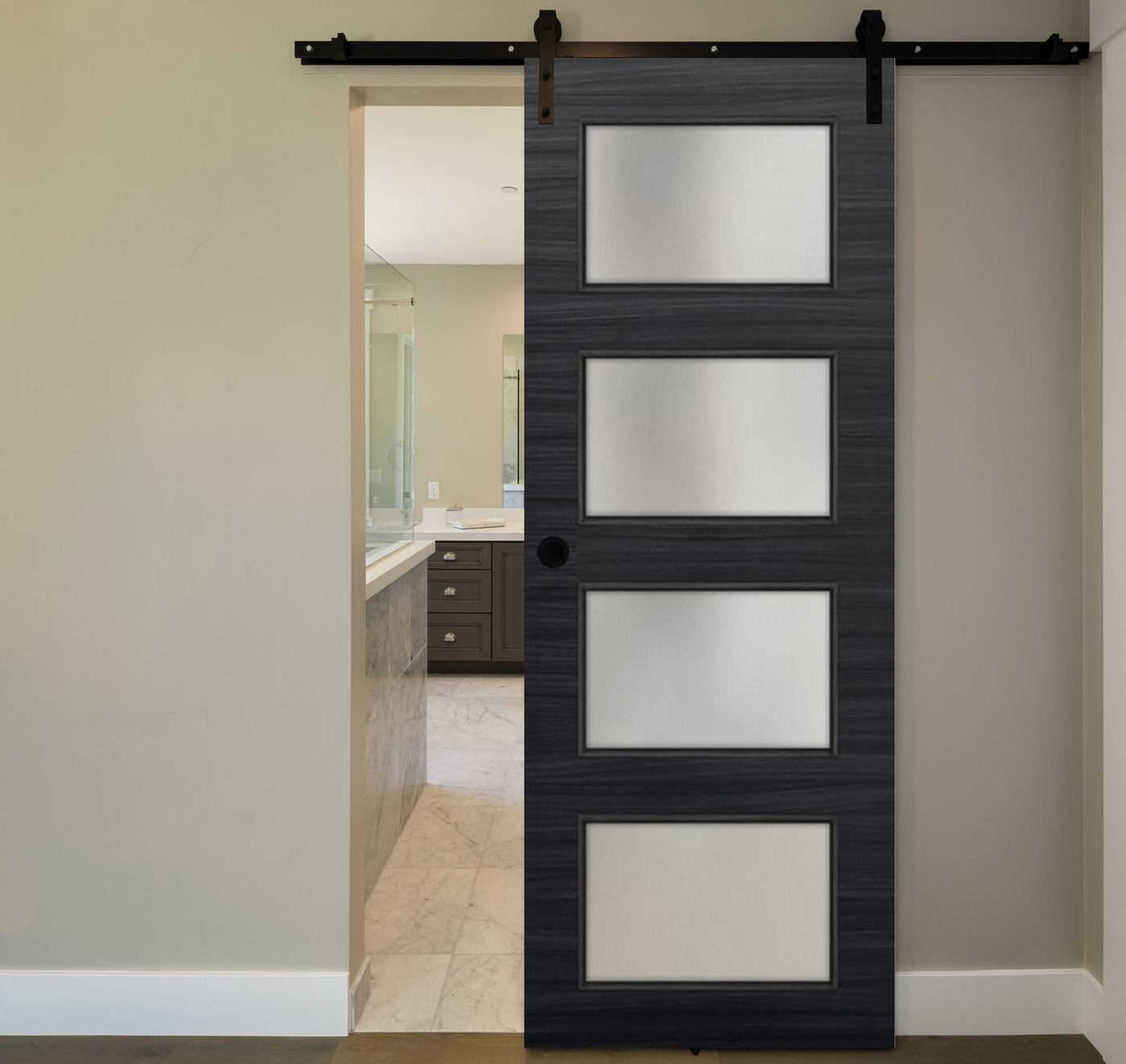 Nova 4-Lite Braga Blu Matrix Laminated Modern Barn Door - Doors and Beyond