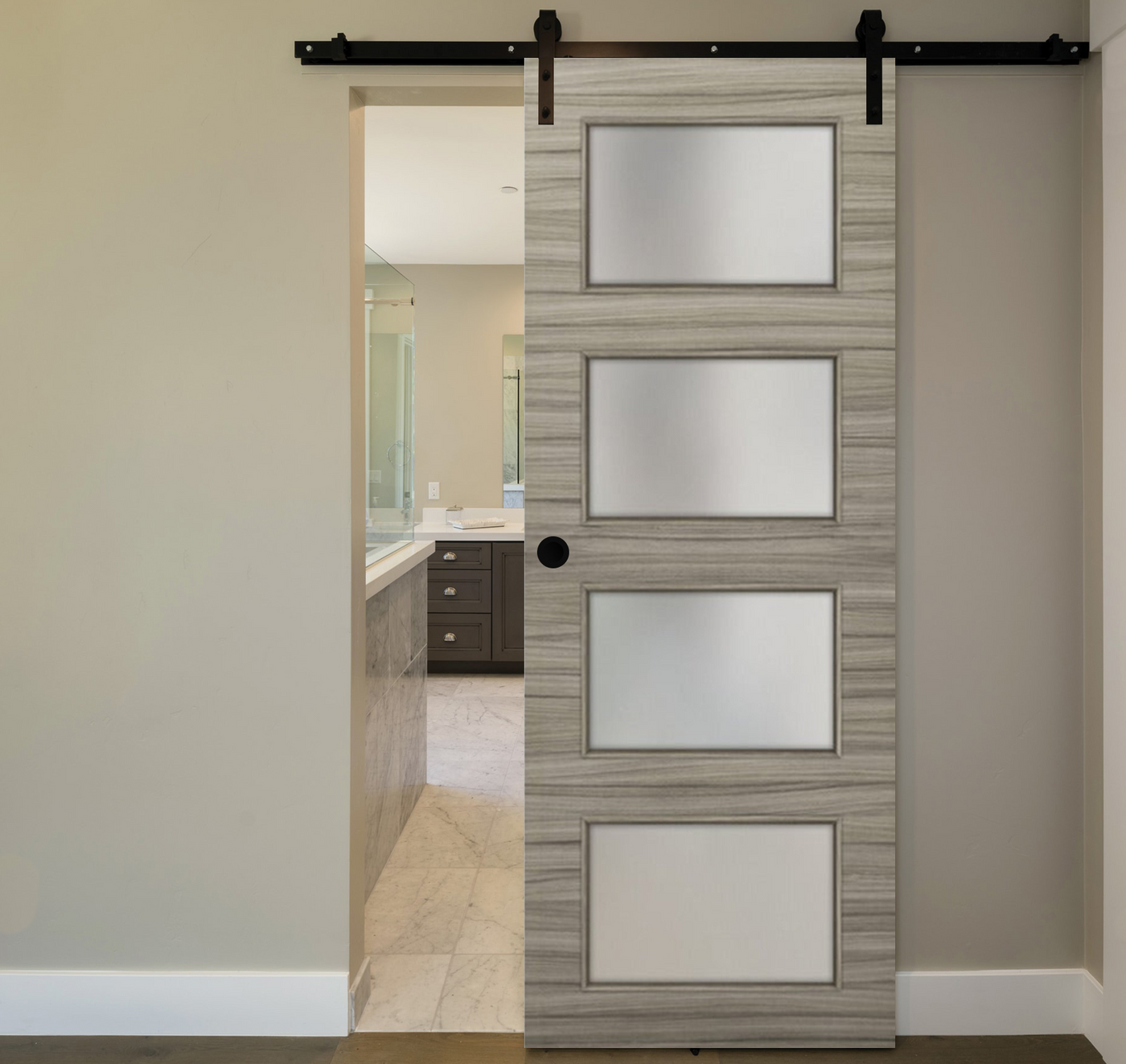 Nova 4-Lite Braga Palissandro Matrix Laminated Modern Barn Door - Doors and Beyond