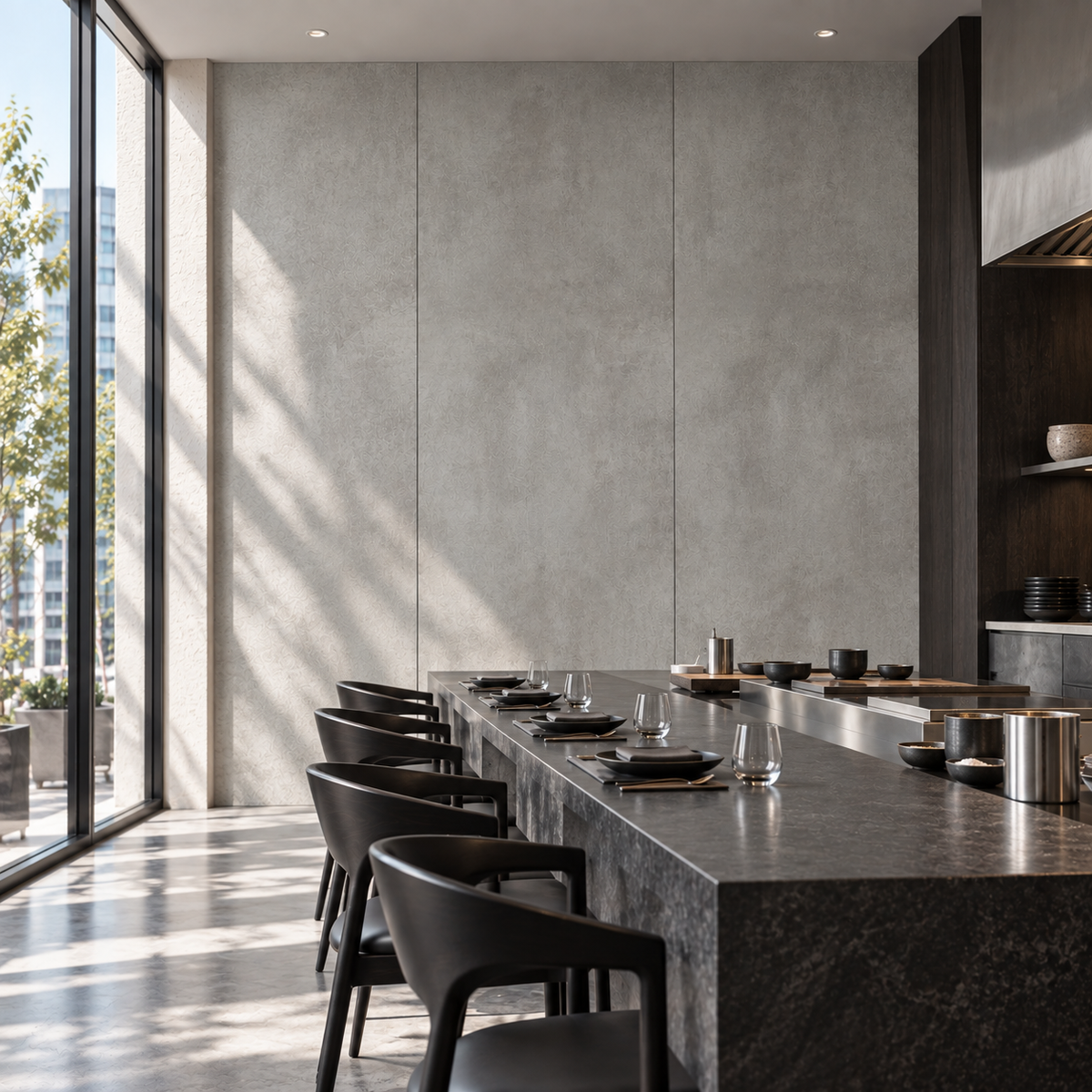 VOX Wall SPC Smoky concrete embossed matt 43 5/16" x 110 1/4" - Doors and Beyond