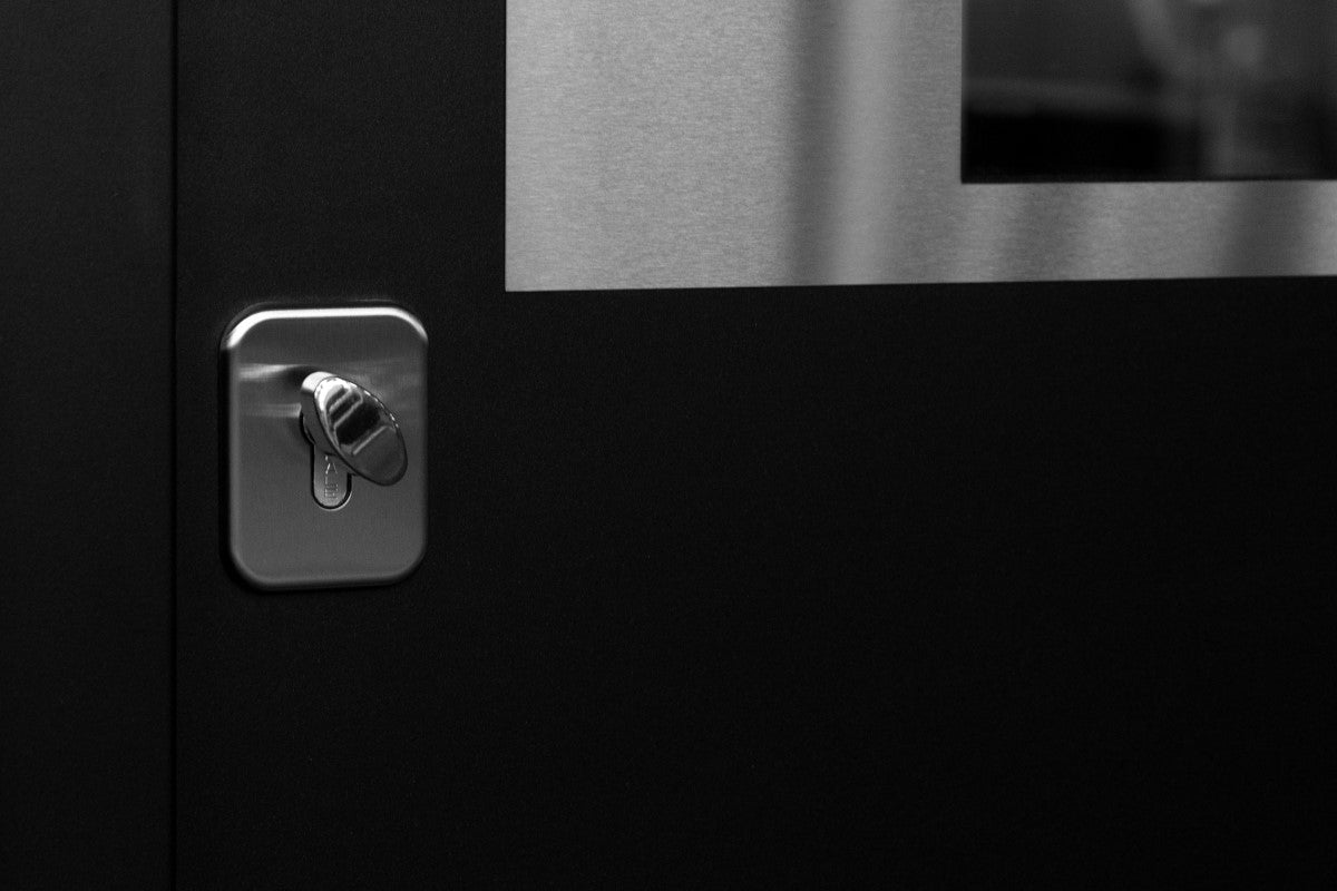 Nova Inox S5 Modern Exterior Single Door 36x80 with Transom - Unit Size 38 x 95 1/2”- Black - Doors and Beyond