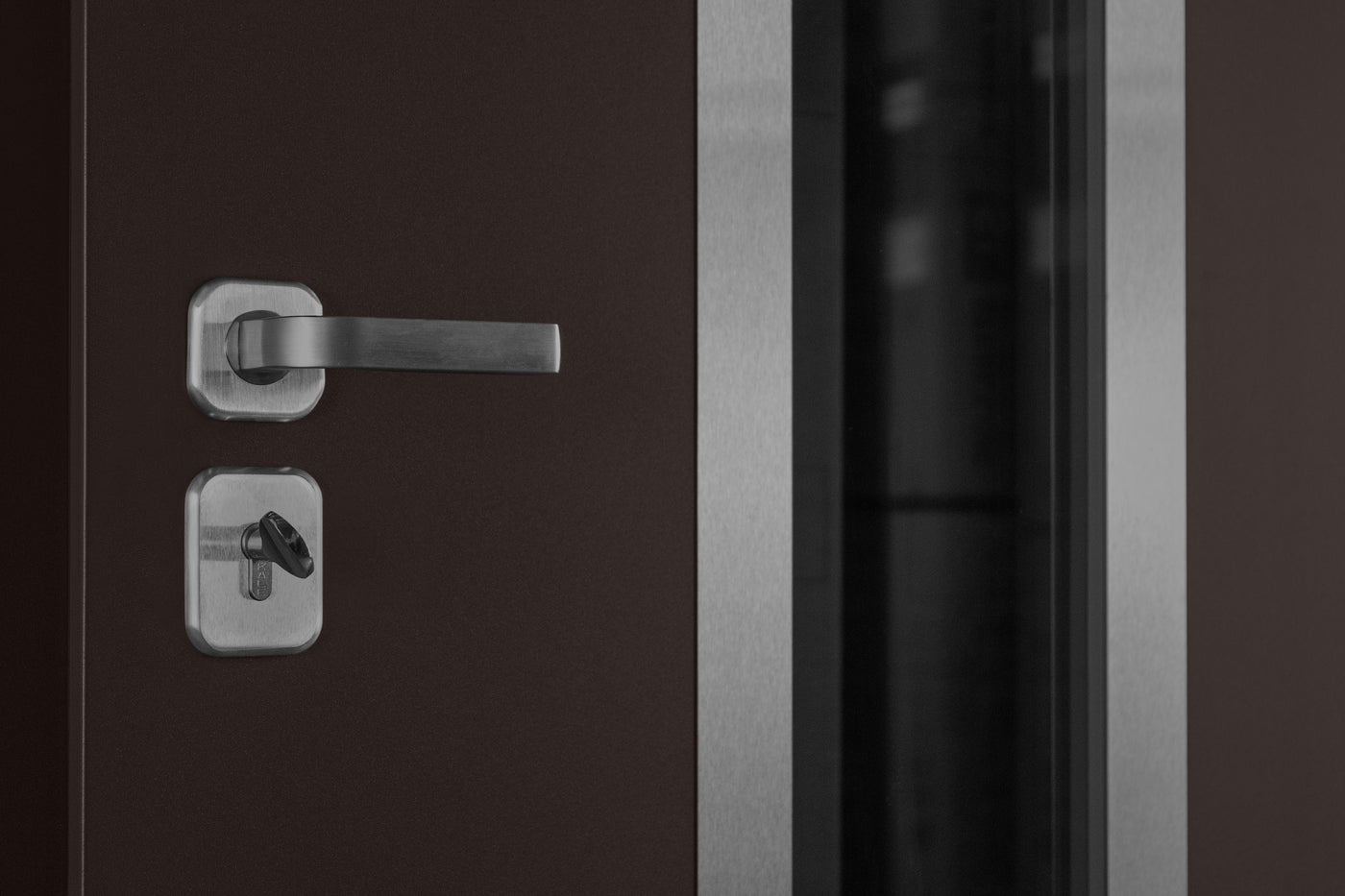 Nova Inox S1 Modern Exterior Single Door 36x80 with Transom - Unit Size 38 x 95 1/2”- Brown - Doors and Beyond