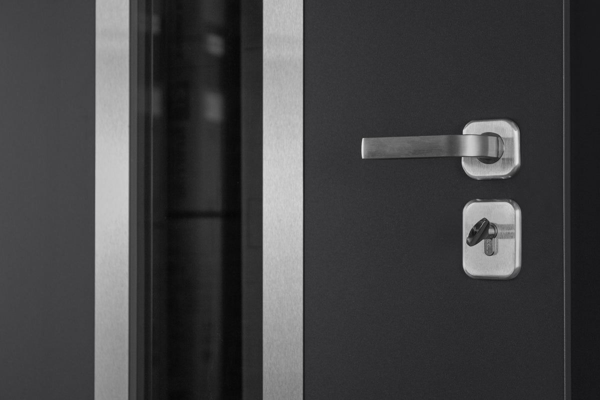 Nova Inox S1 Modern Exterior Single Door W/ (2) 12" Sidelight - Unit 62x81 3/8 - Gray - Doors and Beyond