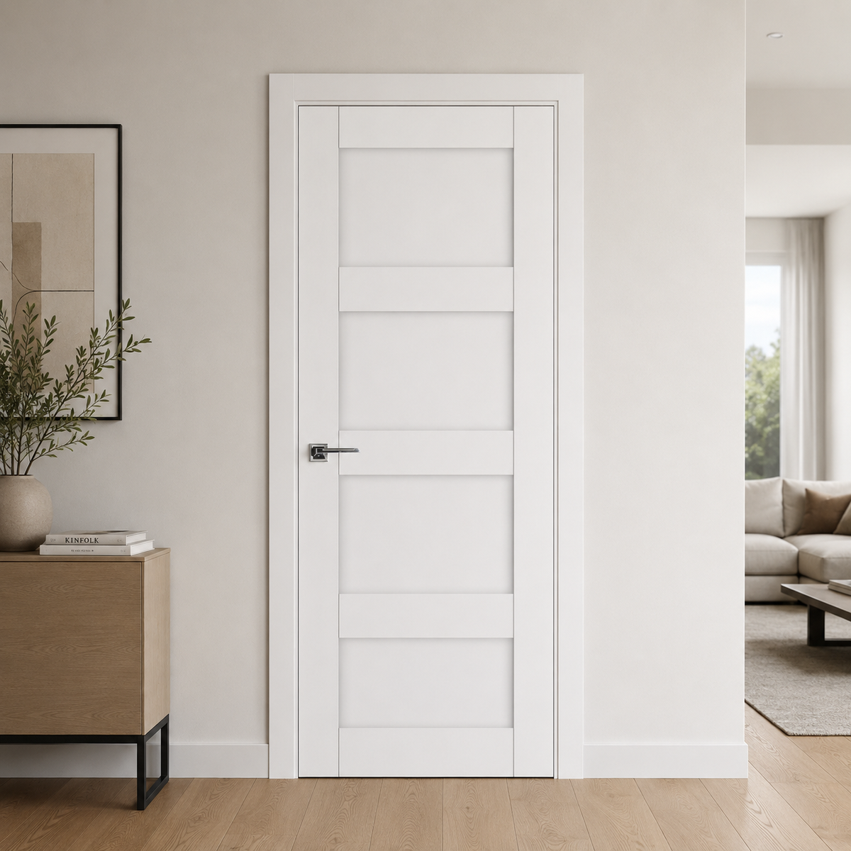 Nova Stile 021 Soft White Laminated Modern Pre-Hung Door - Doors and Beyond