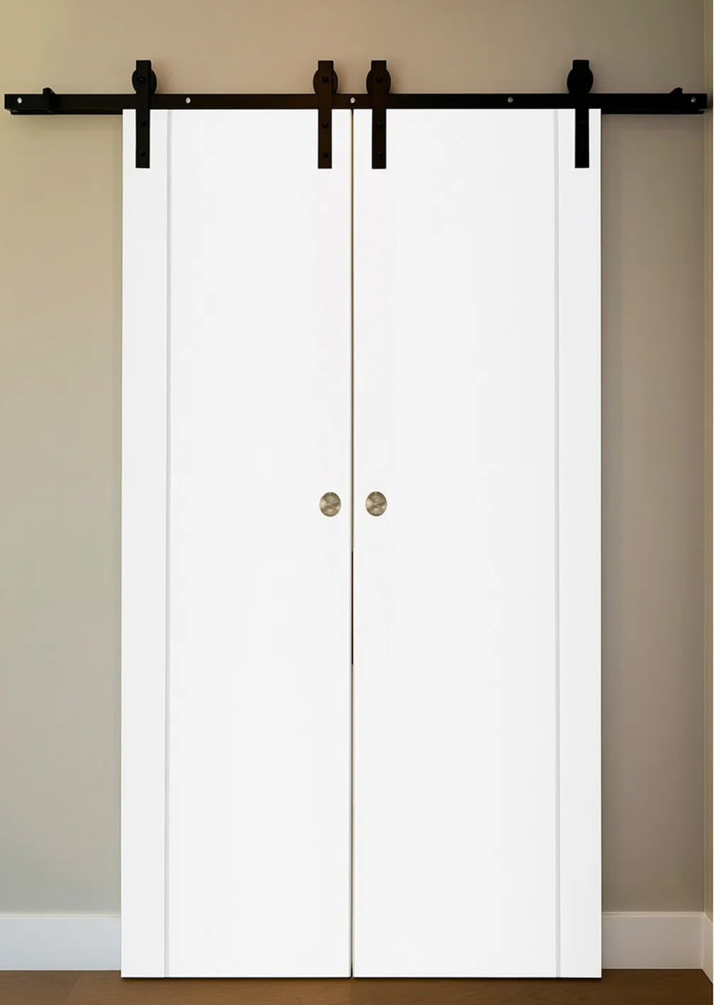 Nova Glam Pro 005 Soft White Laminated Modern Double Barn Door - Doors and Beyond