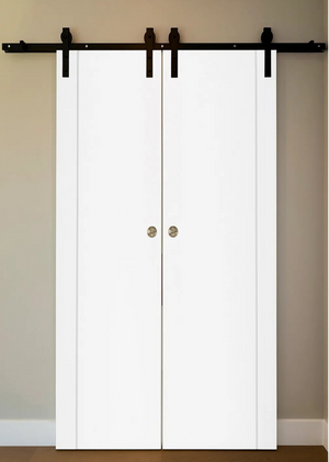 Nova Glam Pro 005 Soft White Laminated Modern Double Barn Door - Doors and Beyond