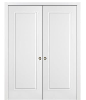 Nova 1 Panel Soft White Laminated Modern Double Pocket Door - Doors and Beyond