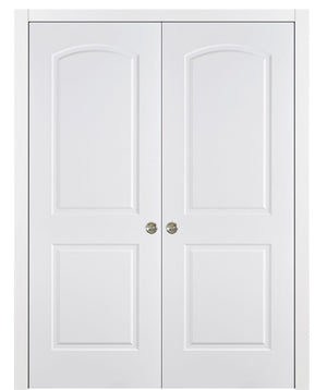 Nova 2 Panel Arch Soft White Laminated Modern Double Pocket Door - Doors and Beyond