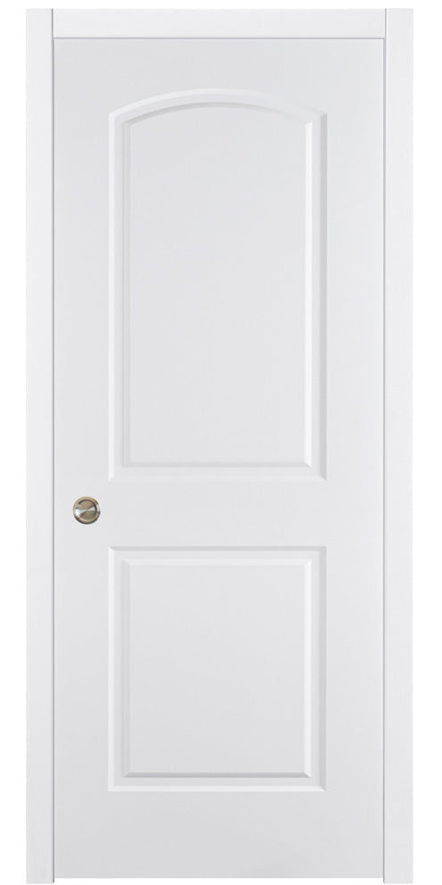 Nova 2 Panel Arch Soft White Laminated Modern Pocket Door - Doors and Beyond