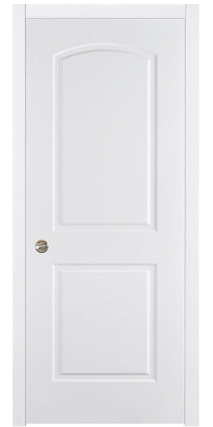 Nova 2 Panel Arch Soft White Laminated Modern Pocket Door - Doors and Beyond