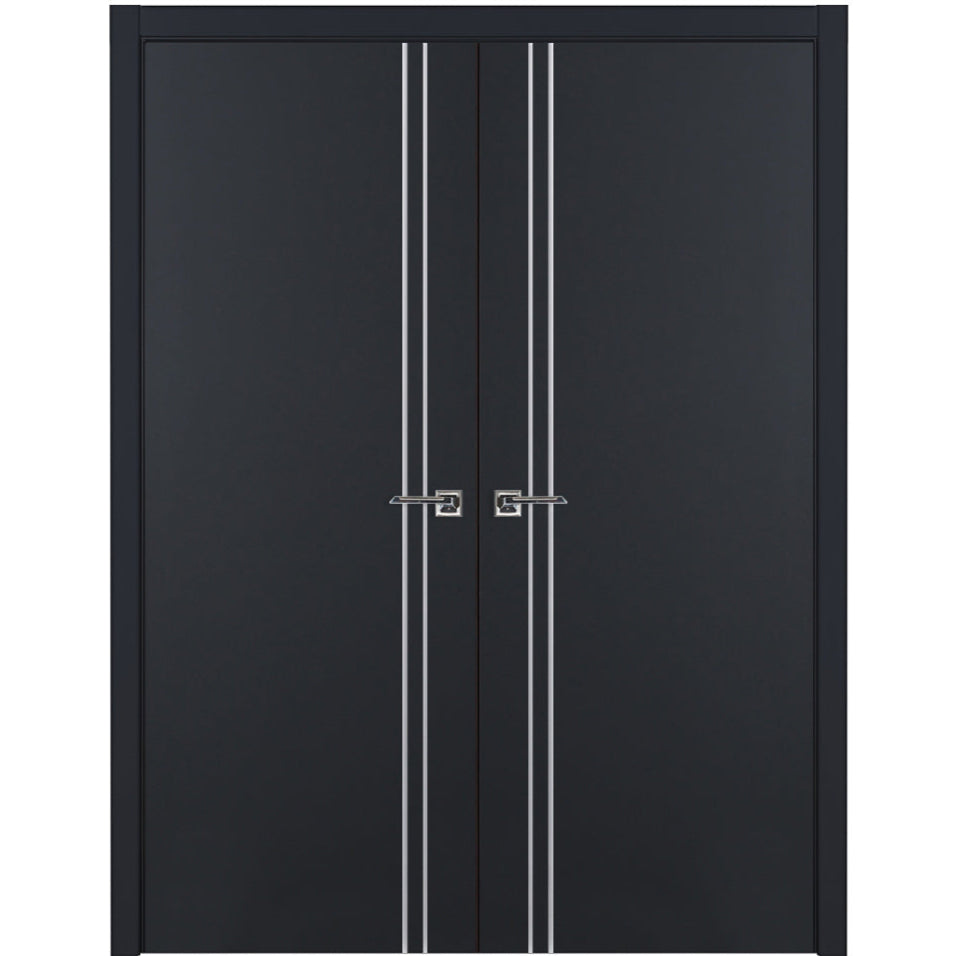 Nova Glam Pro 002 Soft Black Laminated Modern Double Pre-Hung Door - Doors and Beyond