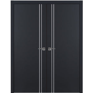 Nova Glam Pro 002 Soft Black Laminated Modern Double Pre-Hung Door - Doors and Beyond