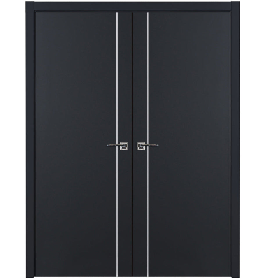 Nova Glam Pro 003 Soft Black Laminated Modern Double Pre-Hung Door - Doors and Beyond