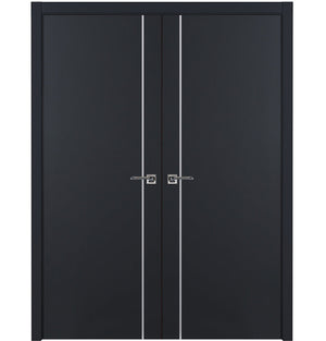 Nova Glam Pro 003 Soft Black Laminated Modern Double Pre-Hung Door - Doors and Beyond