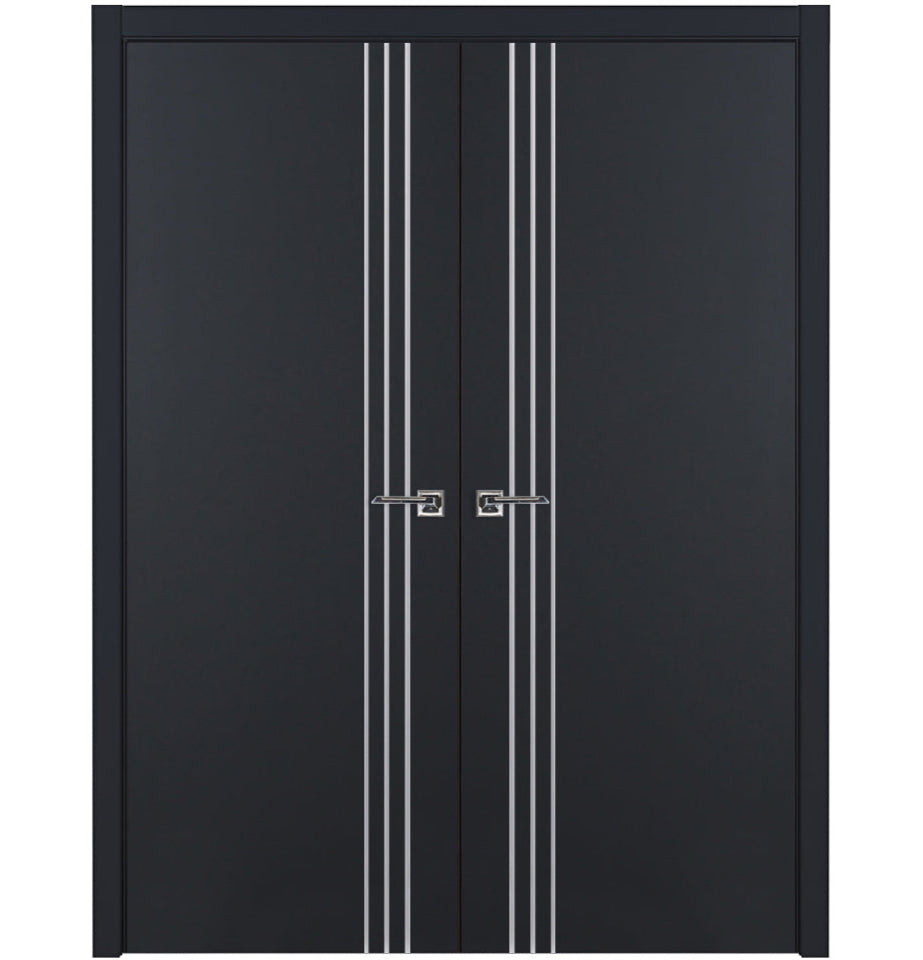 Nova Glam Pro 004 Soft Black Laminated Modern Double Pre-Hung Door - Doors and Beyond