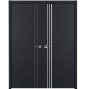 Nova Glam Pro 004 Soft Black Laminated Modern Double Pre-Hung Door - Doors and Beyond