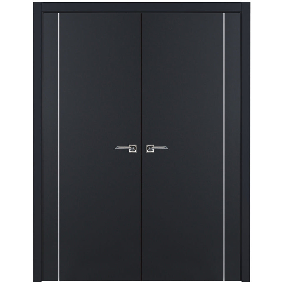 Nova Glam Pro 005 Soft Black Laminated Modern Double Pre-Hung Door - Doors and Beyond