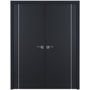 Nova Glam Pro 005 Soft Black Laminated Modern Double Pre-Hung Door - Doors and Beyond