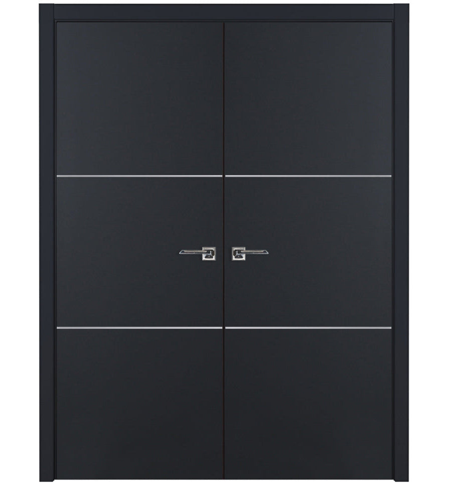 Nova Glam Pro 006 Soft Black Laminated Modern Double Pre-Hung Door - Doors and Beyond