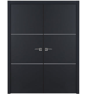 Nova Glam Pro 006 Soft Black Laminated Modern Double Pre-Hung Door - Doors and Beyond