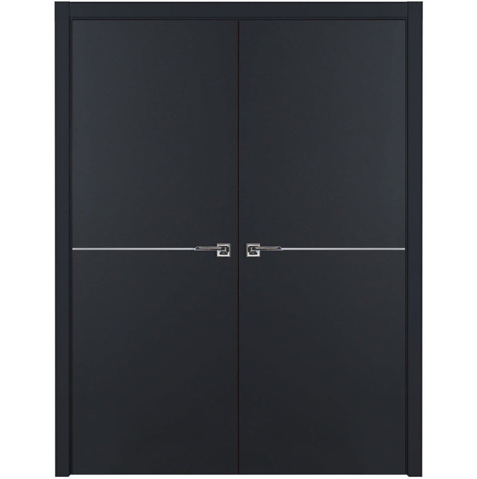 Nova Glam Pro 007 Soft Black Laminated Modern Double Pre-Hung Door - Doors and Beyond