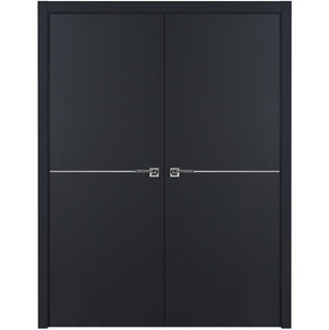 Nova Glam Pro 007 Soft Black Laminated Modern Double Pre-Hung Door - Doors and Beyond