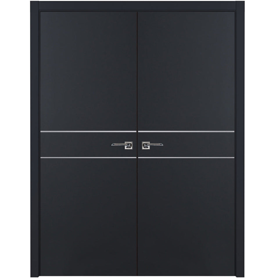 Nova Glam Pro 008 Soft Black Laminated Modern Double Pre-Hung Door - Doors and Beyond