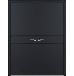 Nova Glam Pro 008 Soft Black Laminated Modern Double Pre-Hung Door - Doors and Beyond