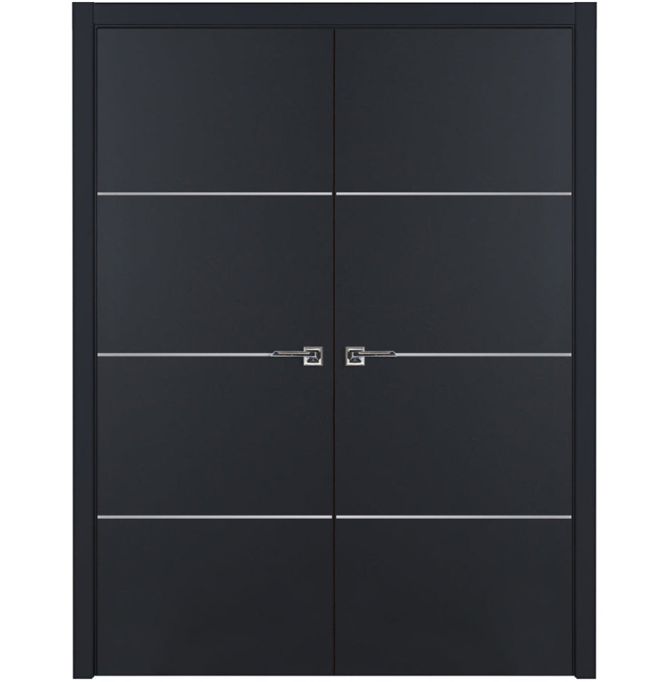 Nova Glam Pro 009 Soft Black Laminated Modern Double Pre-Hung Door - Doors and Beyond