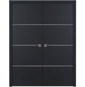 Nova Glam Pro 009 Soft Black Laminated Modern Double Pre-Hung Door - Doors and Beyond