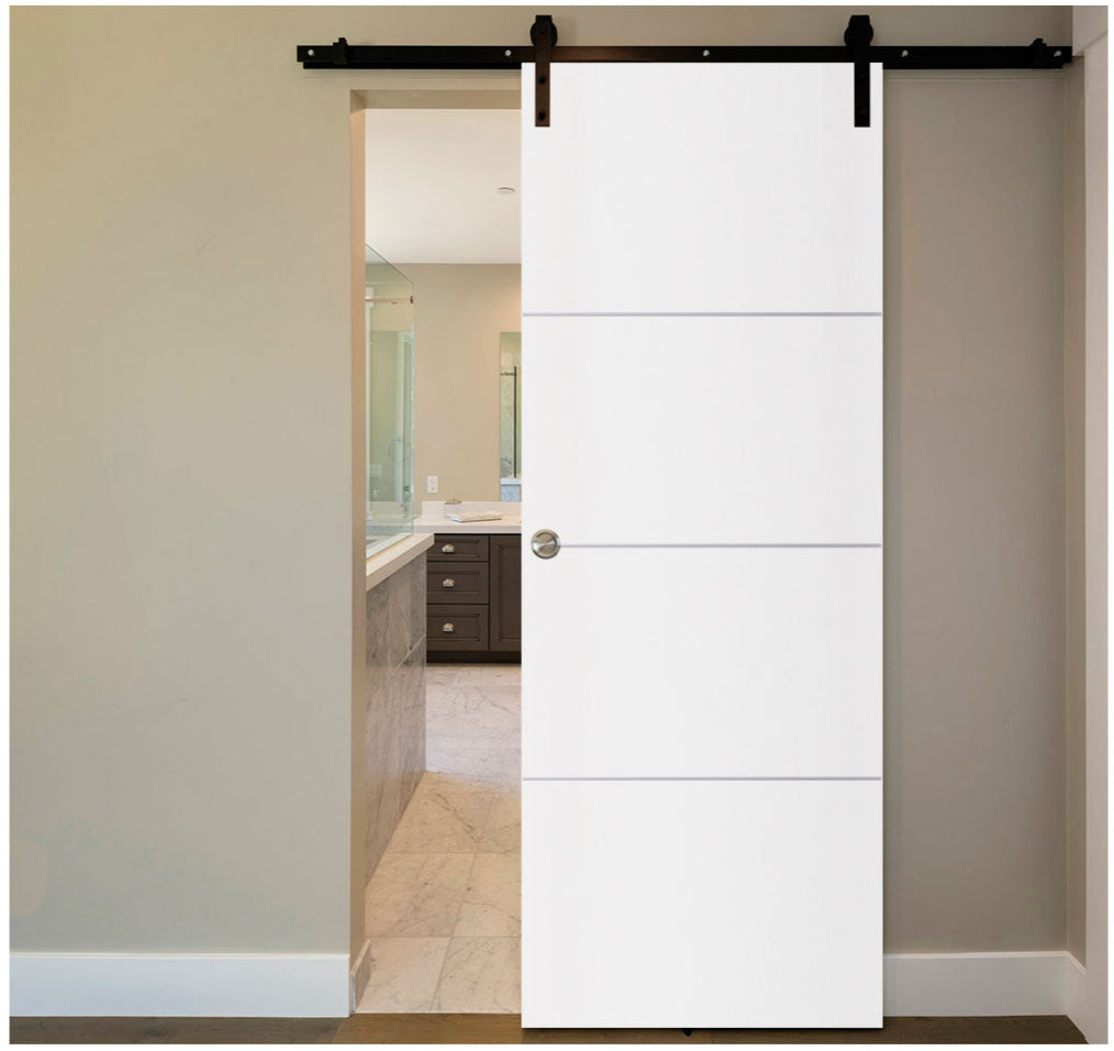 Nova Glam Pro 009 Soft White Laminated Modern Barn Door - Doors and Beyond