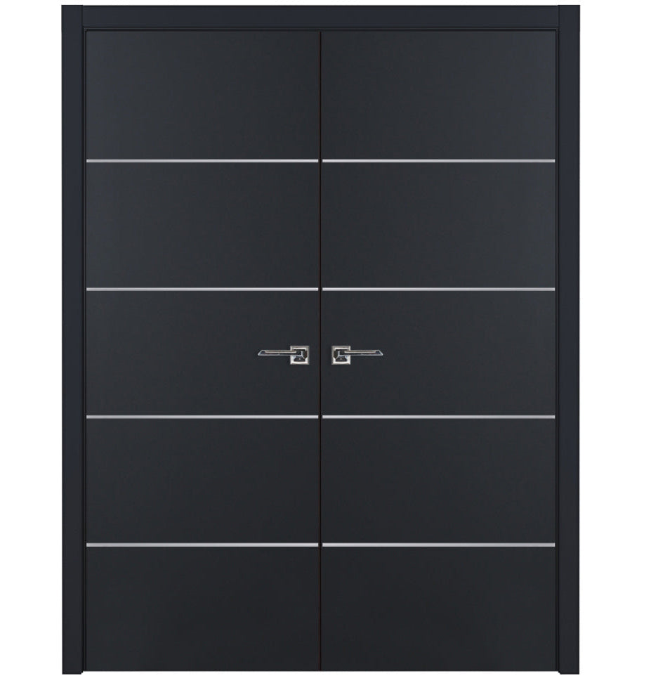 Nova Glam Pro 010 Soft Black Laminated Modern Double Pre-Hung Door - Doors and Beyond