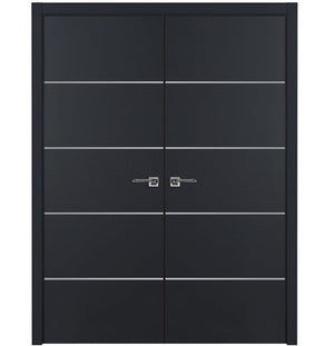 Nova Glam Pro 010 Soft Black Laminated Modern Double Pre-Hung Door - Doors and Beyond