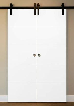 Nova Graffiti Soft White Laminated Modern Double Barn Door - Doors and Beyond