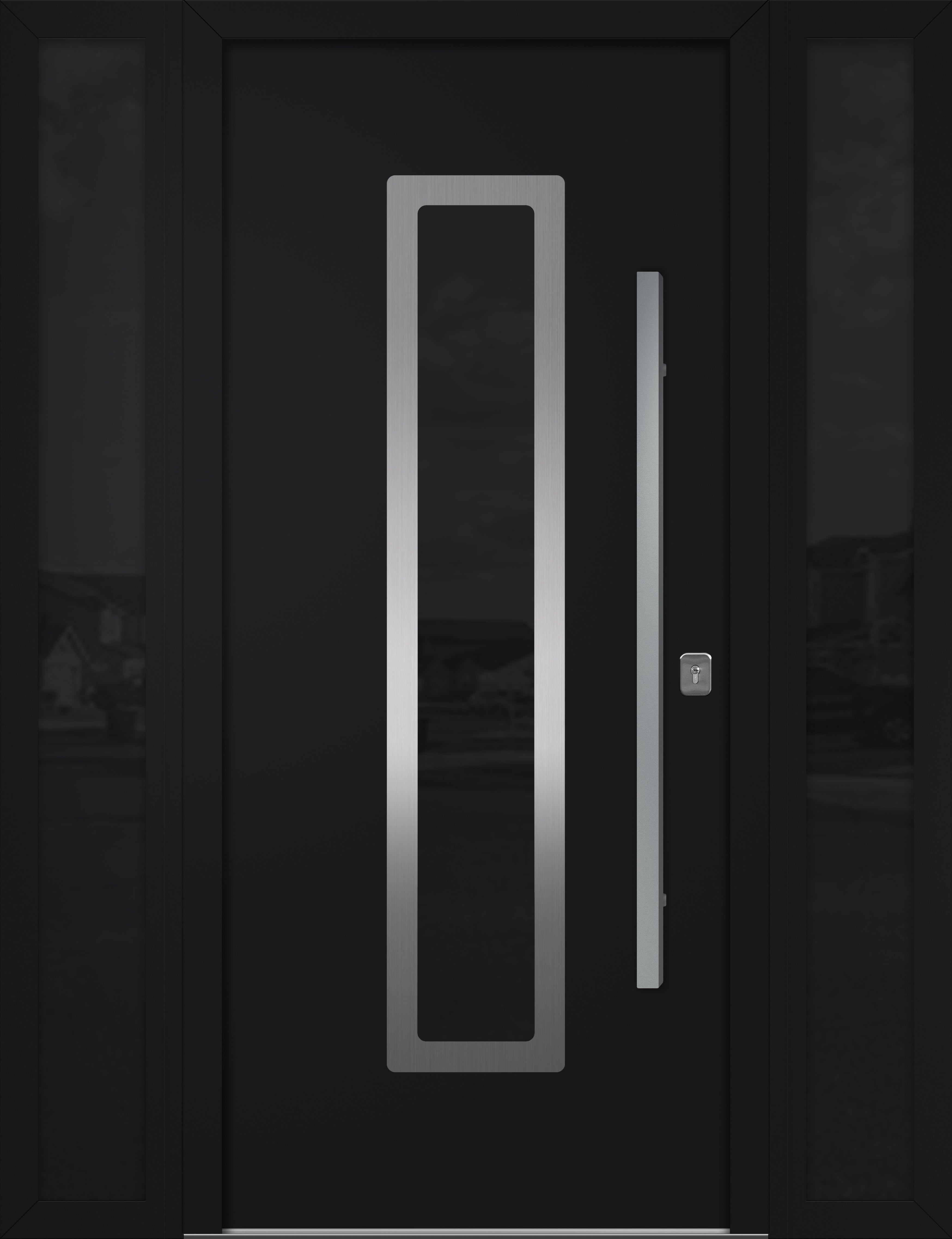 Nova Inox S1 Modern Exterior Single Door W/ (2) 12" Sidelight - Unit 62x81 3/8 - Black
