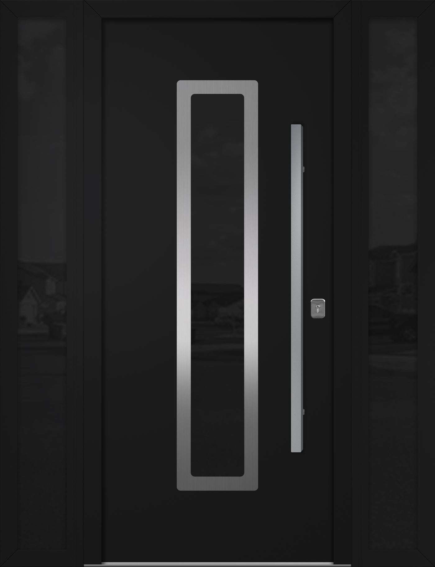 Nova Inox S1 Modern Exterior Single Door W/ (2) 12" Sidelight - Unit 62x81 3/8 - Black - Doors and Beyond