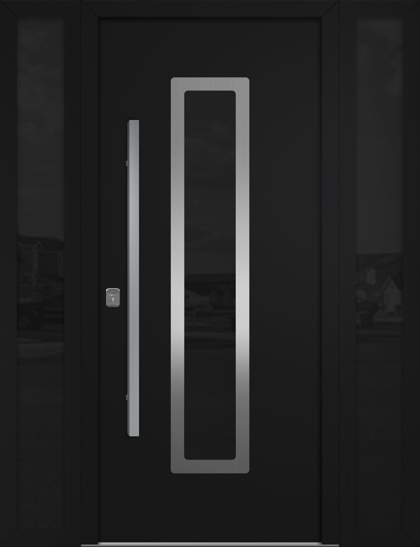Nova Inox S1 Modern Exterior Single Door W/ (2) 12" Sidelight - Unit 62x81 3/8 - Black - Doors and Beyond