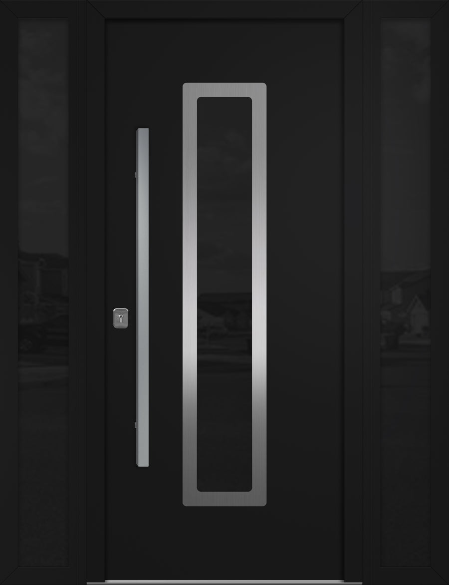 Nova Inox S1 Modern Exterior Single Door W/ (2) 12" Sidelight - Unit 62x81 3/8 - Black - Doors and Beyond