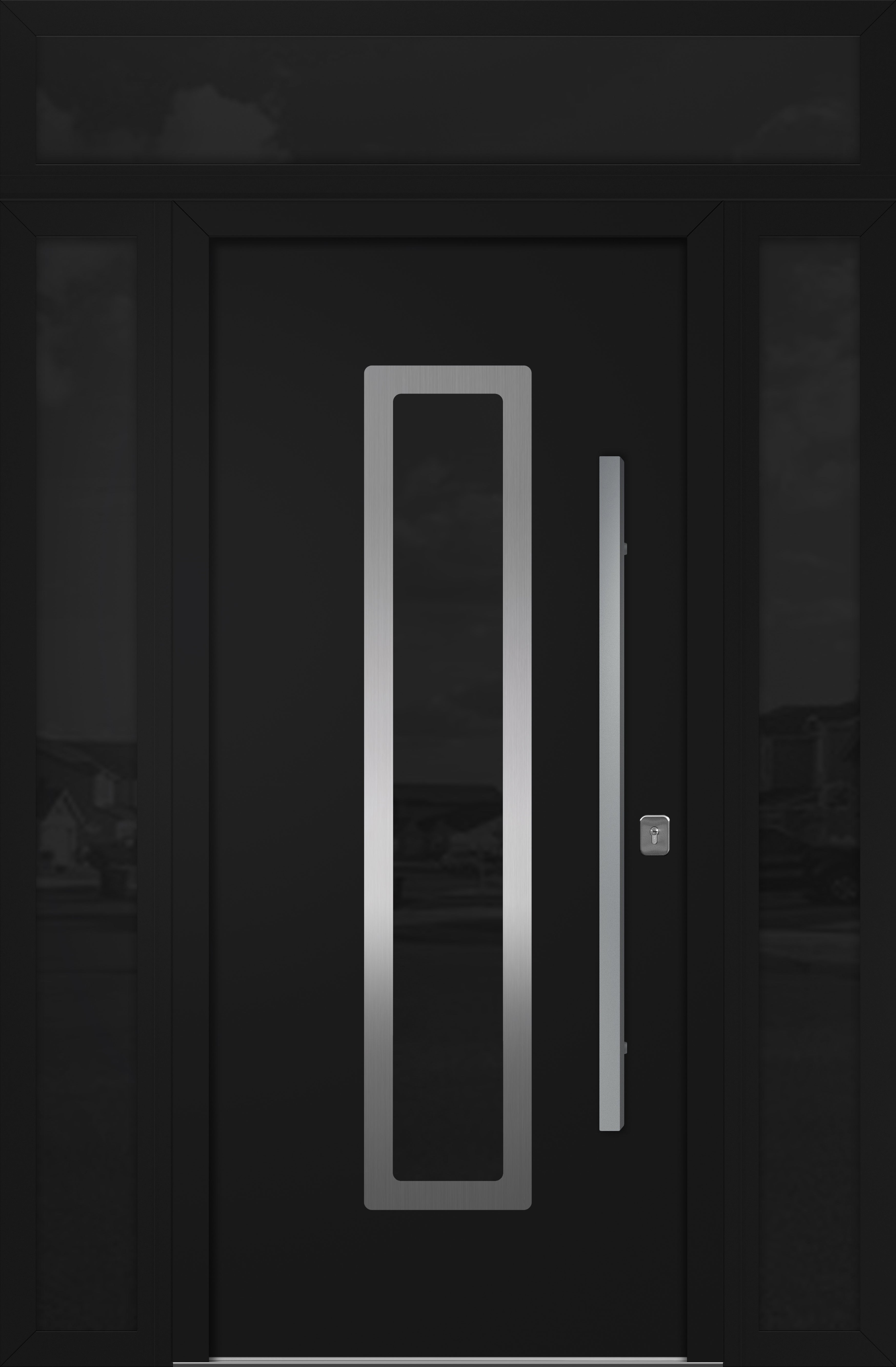 Nova Inox S1 Modern Exterior Single Door 36x80 with 2 Sidelight and Transom - Unit 62x95 1/2 - Black