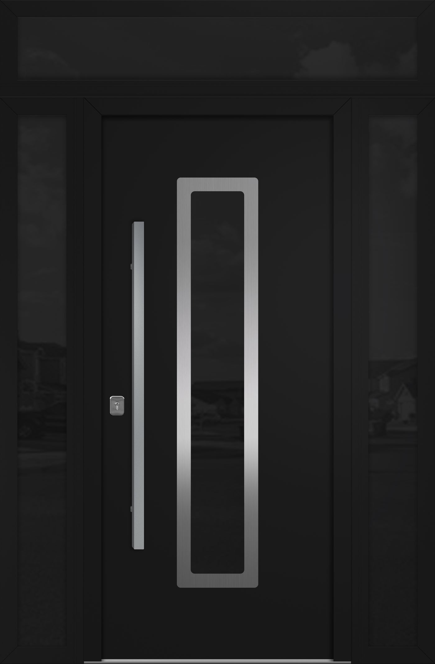 Nova Inox S1 Modern Exterior Single Door 36x80 with 2 Sidelight and Transom - Unit 62x95 1/2 - Black - Doors and Beyond