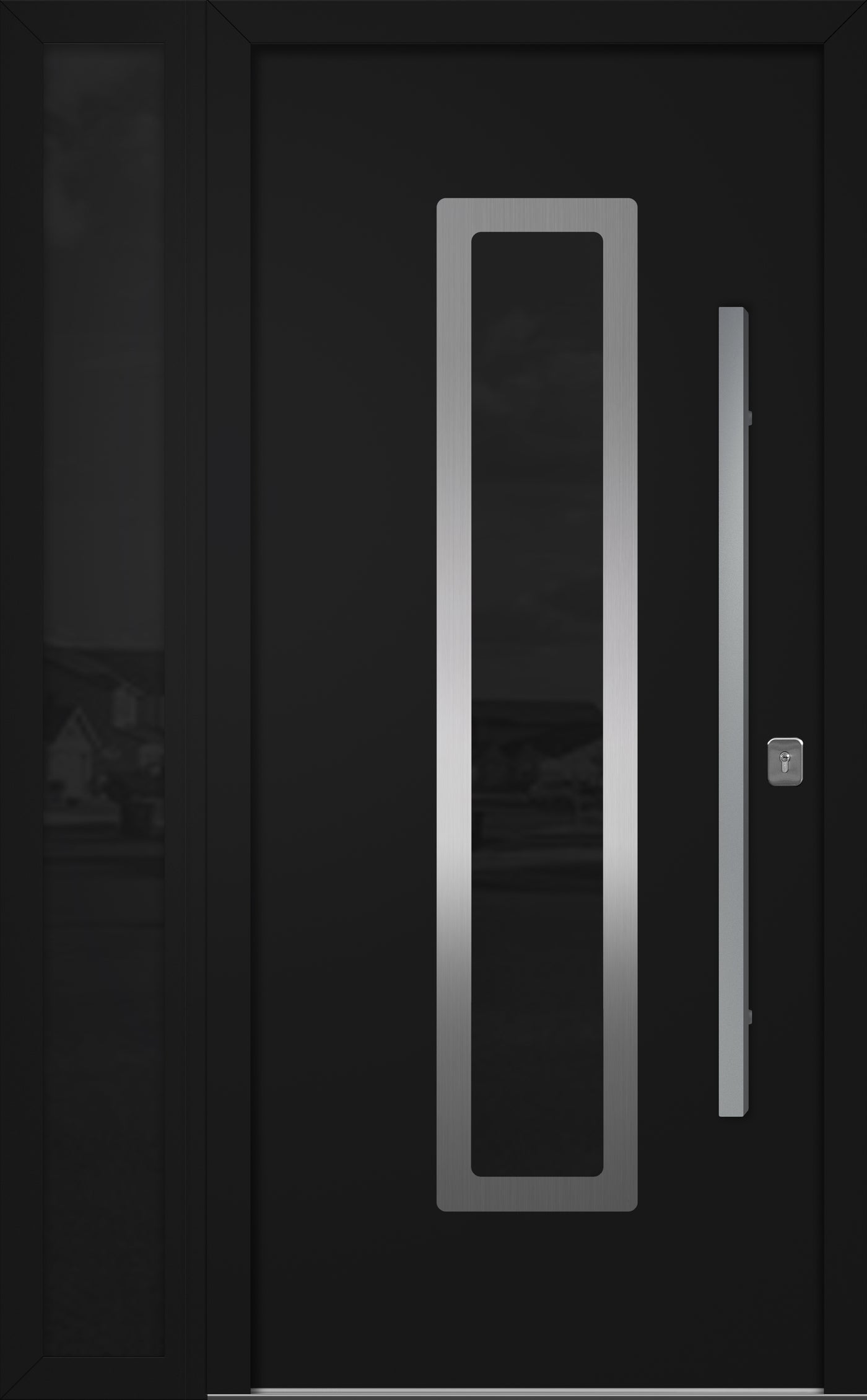 Nova Inox S1 Modern Exterior Single Door W/ (1) 12" Sidelight - Unit 50x81 3/8 - Black - Doors and Beyond