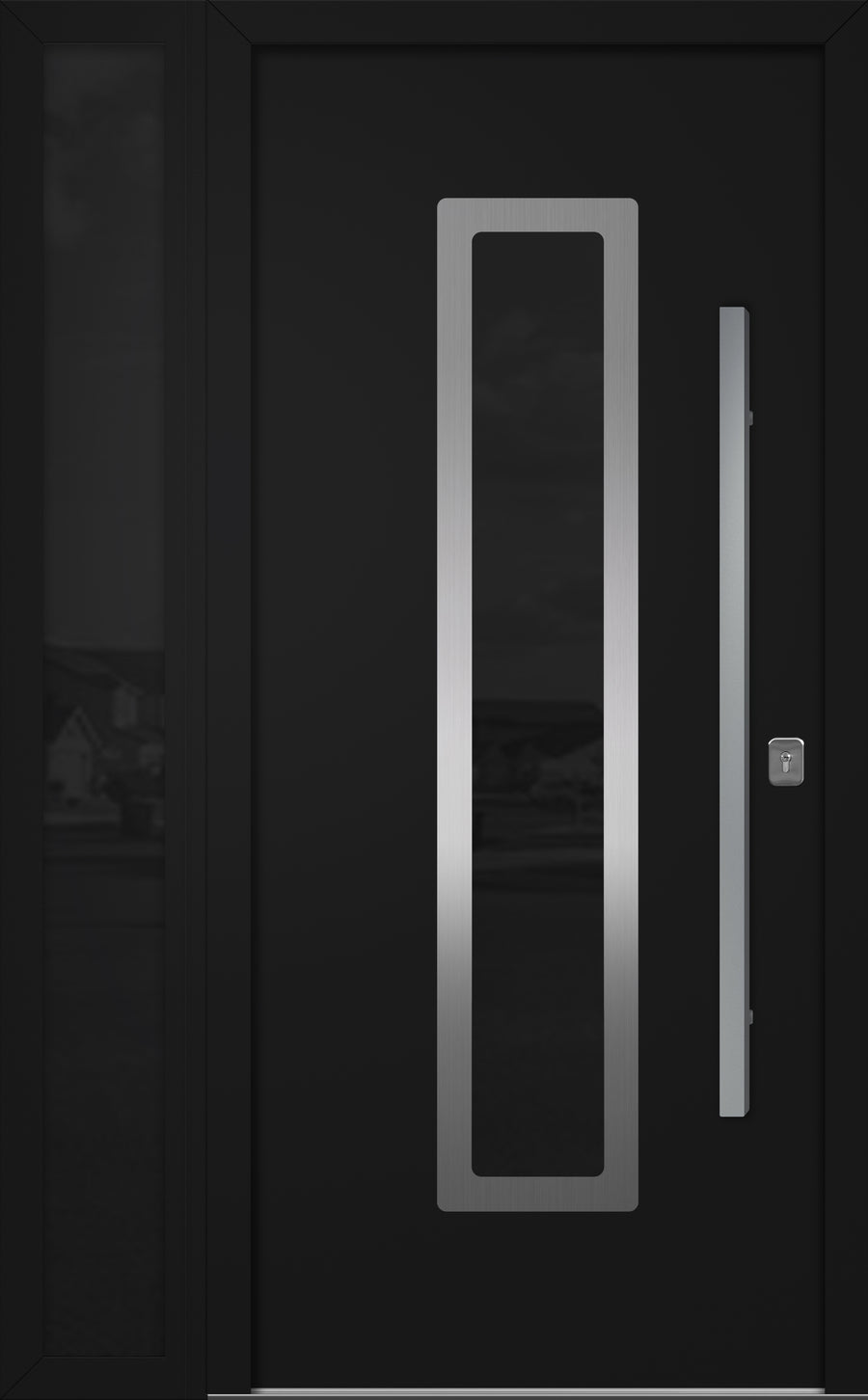 Nova Inox S1 Modern Exterior Single Door W/ (1) 12" Sidelight - Unit 50x81 3/8 - Black - Doors and Beyond