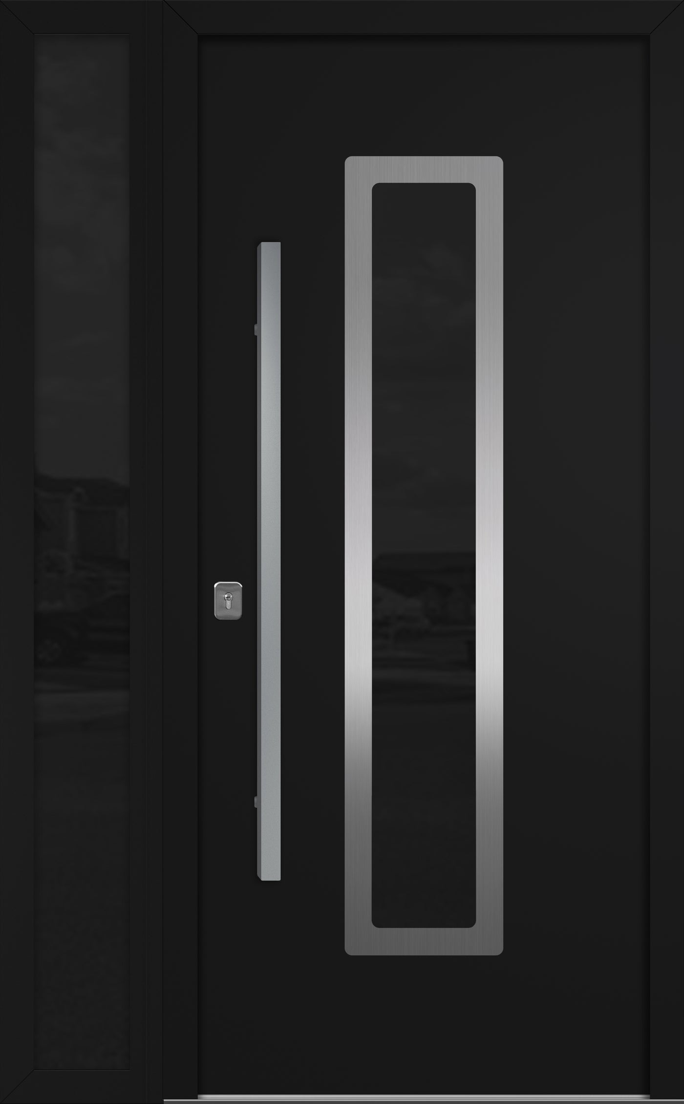 Nova Inox S1 Modern Exterior Single Door W/ (1) 12" Sidelight - Unit 50x81 3/8 - Black - Doors and Beyond