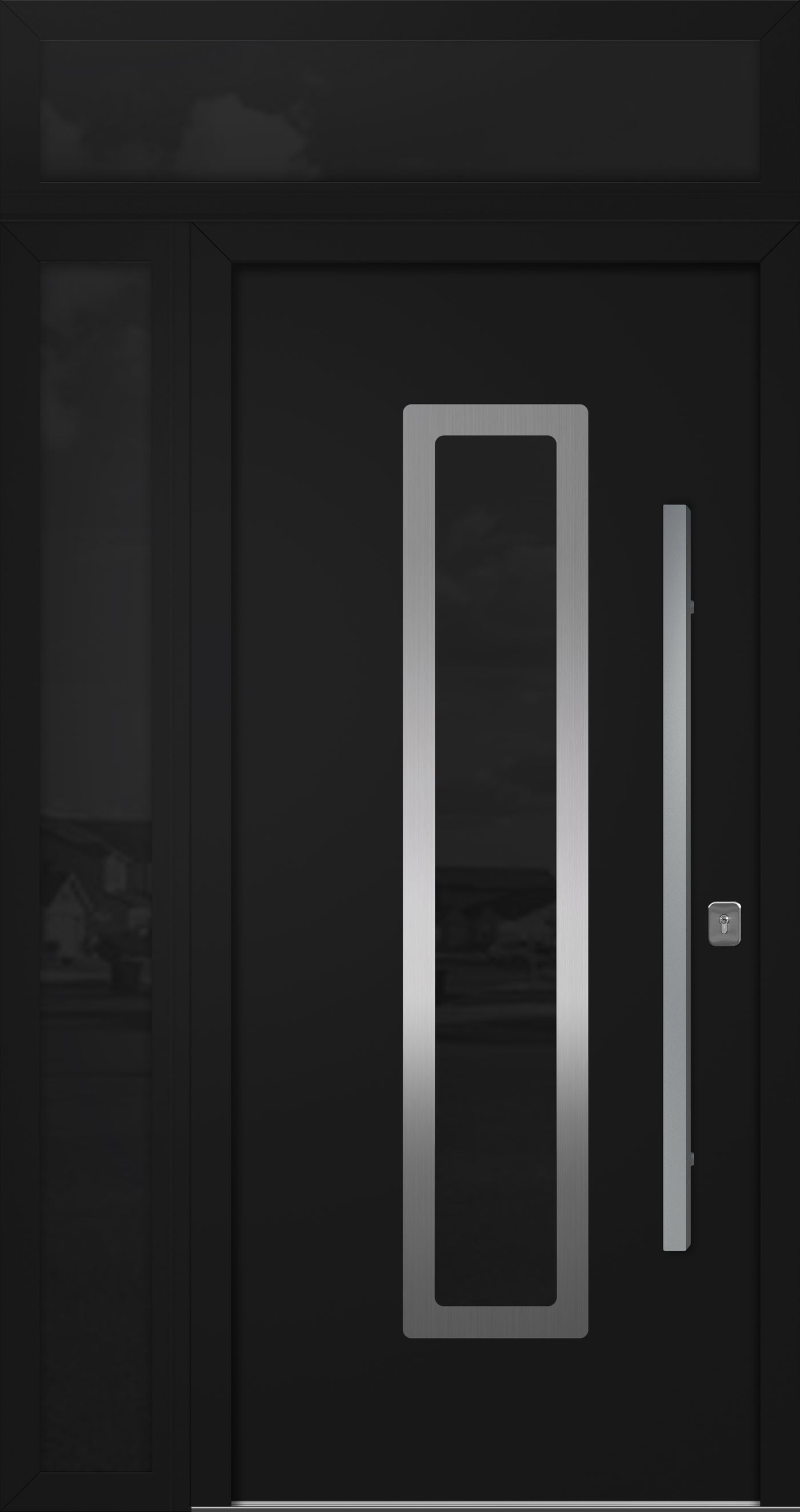 Nova Inox S1 Modern Exterior Single Door 36x80 with Sidelight and Transom - Unit 50x95 1/2 - Black - Doors and Beyond