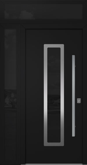 Nova Inox S1 Modern Exterior Single Door 36x80 with Sidelight and Transom - Unit 50x95 1/2 - Black - Doors and Beyond