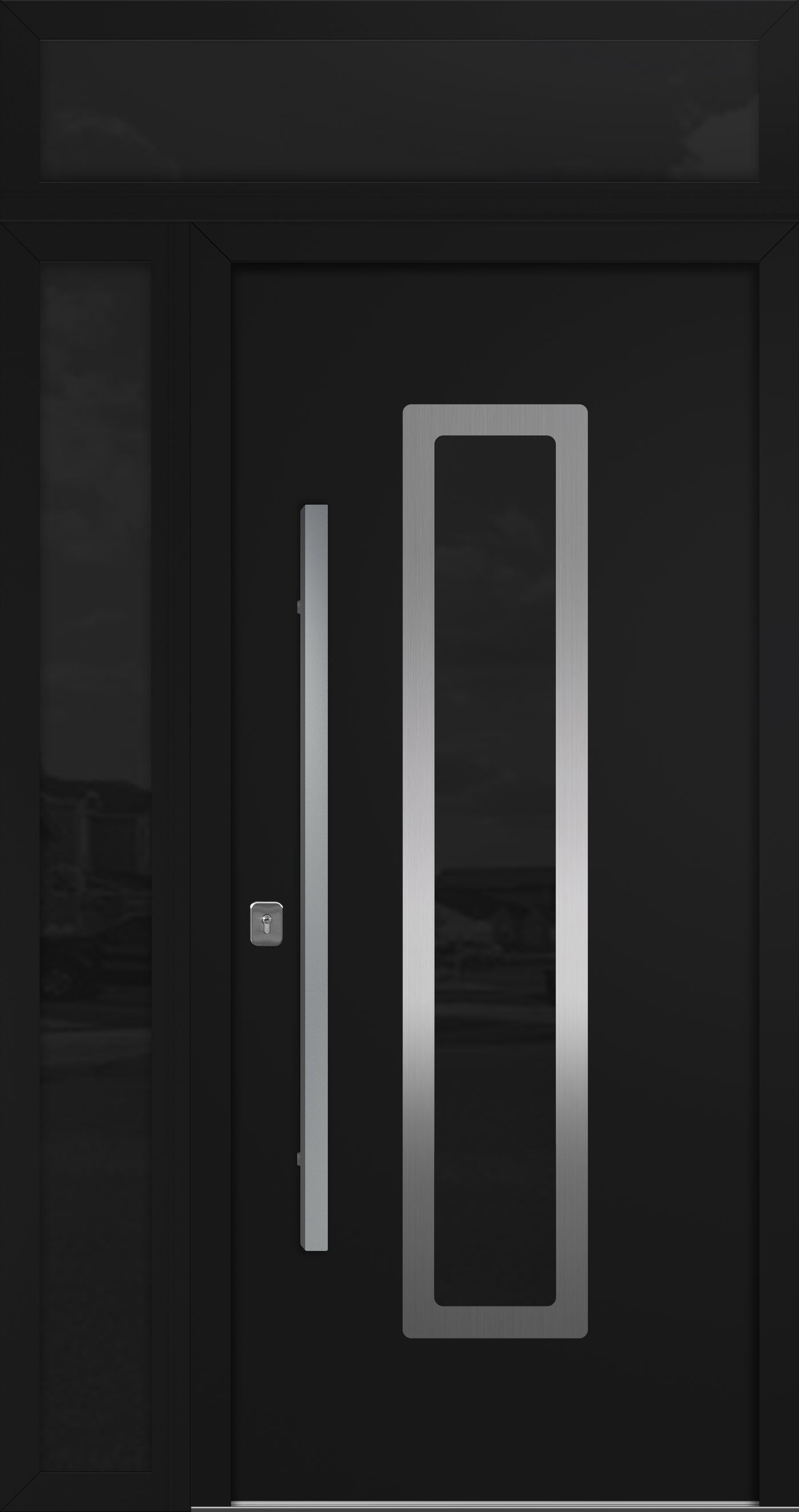Nova Inox S1 Modern Exterior Single Door 36x80 with Sidelight and Transom - Unit 50x95 1/2 - Black - Doors and Beyond