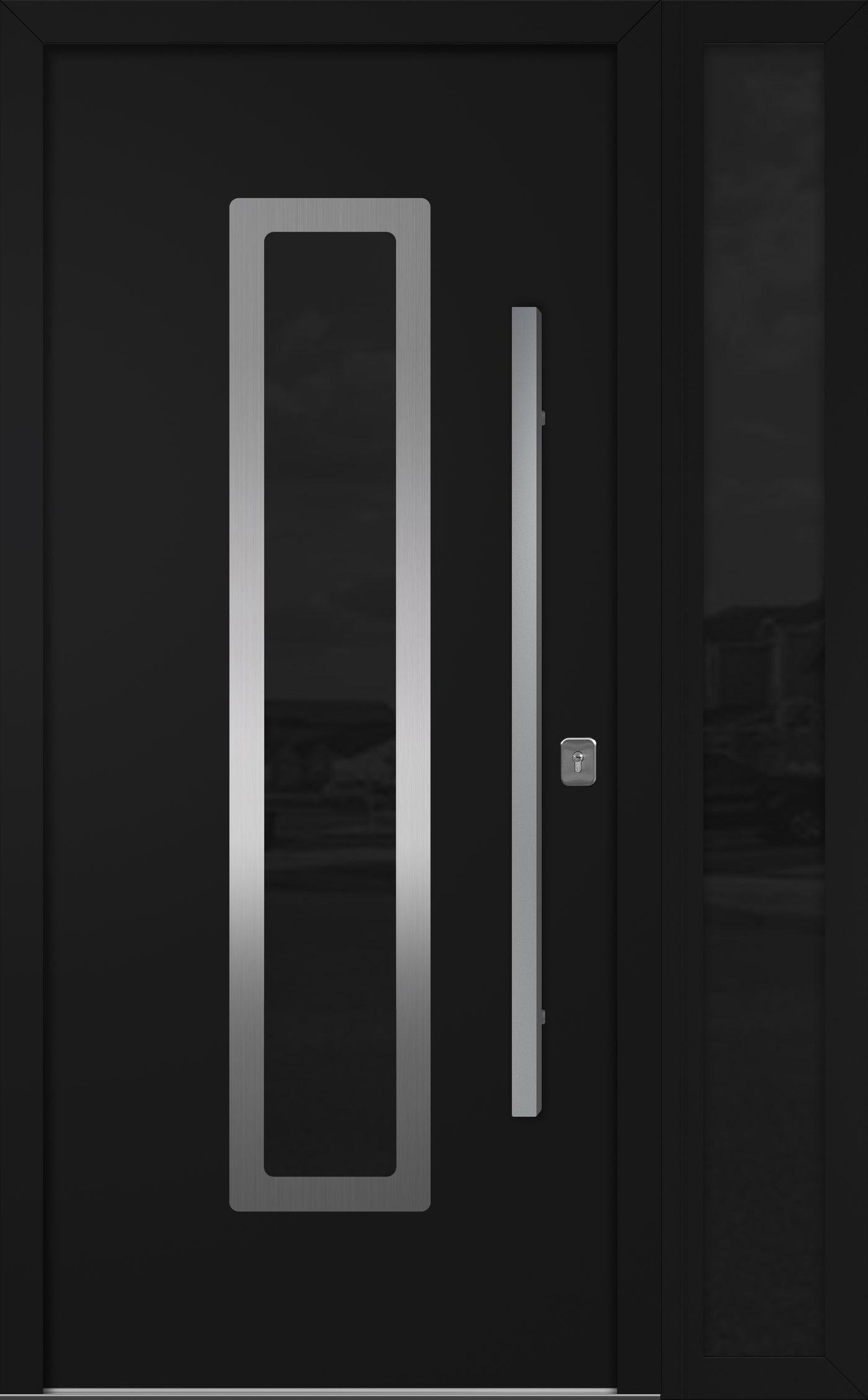 Nova Inox S1 Modern Exterior Single Door W/ (1) 12" Sidelight - Unit 50x81 3/8 - Black - Doors and Beyond